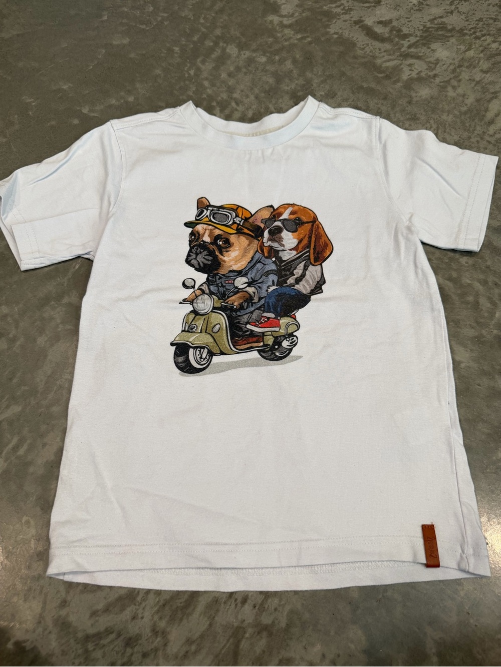 deux par deux White Tee with Scooter Dogs Graphic